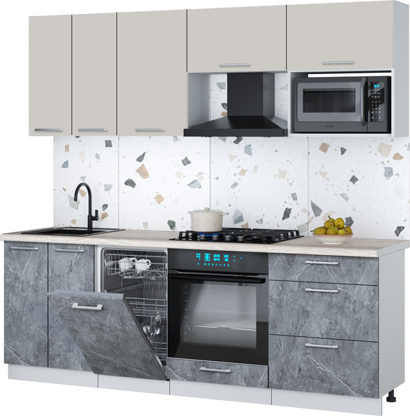Изображение товара Кухонный гарнитур Интерлиния Мила Gloss 2.25-ПМ4 (керамика/кашемир/травертин серый)