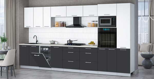 Изображение товара Кухонный гарнитур Интерлиния Мила Gloss 3.9-ПМ3 (пепел/белый/опал светлый)