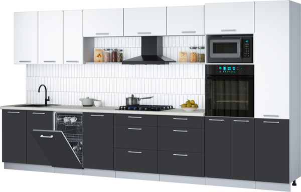 Изображение товара Кухонный гарнитур Интерлиния Мила Gloss 3.9-ПМ3 (пепел/белый/опал светлый)