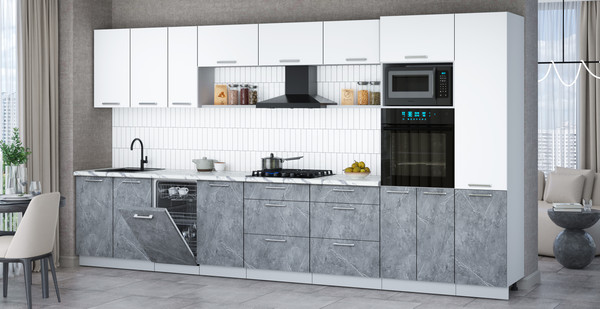 Изображение товара Кухонный гарнитур Интерлиния Мила Gloss 3.9-ПМ3 (керамика/белый/белый гранит)