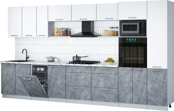 Изображение товара Кухонный гарнитур Интерлиния Мила Gloss 3.9-ПМ3 (керамика/белый/белый гранит)