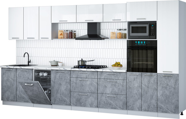Изображение товара Кухонный гарнитур Интерлиния Мила Gloss 3.9-ПМ3 (керамика/белый глянец/белый гранит)
