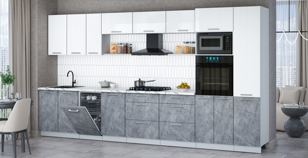 Изображение товара Кухонный гарнитур Интерлиния Мила Gloss 3.9-ПМ3 (керамика/белый глянец/белый гранит)