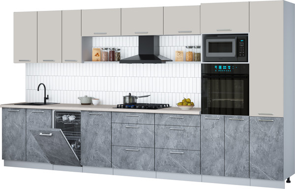 Изображение товара Кухонный гарнитур Интерлиния Мила Gloss 3.9-ПМ3 (керамика/кашемир/травертин серый)