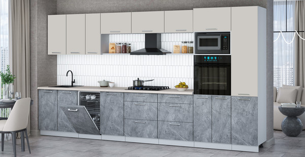 Изображение товара Кухонный гарнитур Интерлиния Мила Gloss 3.9-ПМ3 (керамика/кашемир/травертин серый)