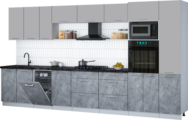 Изображение товара Кухонный гарнитур Интерлиния Мила Gloss 3.9-ПМ3 (керамика/грей/кастилло темный)