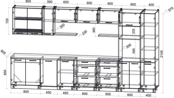 Изображение товара Кухонный гарнитур Интерлиния Мила Gloss 3.9-ПМ3 (красный глянец/красный глянец/кастилло темный)