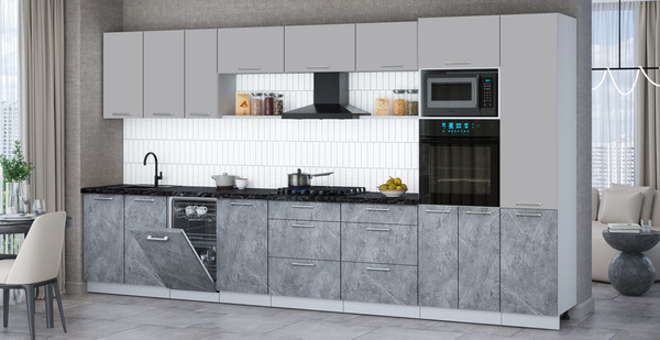 Изображение товара Кухонный гарнитур Интерлиния Мила Gloss 3.9-ПМ3 (керамика/грей/кастилло темный)