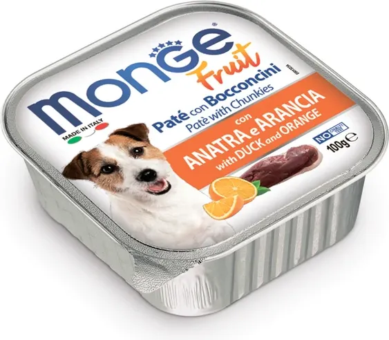 Изображение товара Влажный корм для собак Monge Dog Fruit с уткой и апельсином (100г)