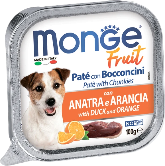 Изображение товара Влажный корм для собак Monge Dog Fruit с уткой и апельсином (100г)