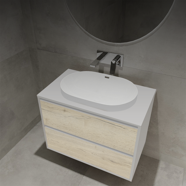 Изображение товара Тумба с умывальником ЗОВ Парма 80 / P80LWP0MWHMC1A-LDSPW6002 (белый/белый галифакс)