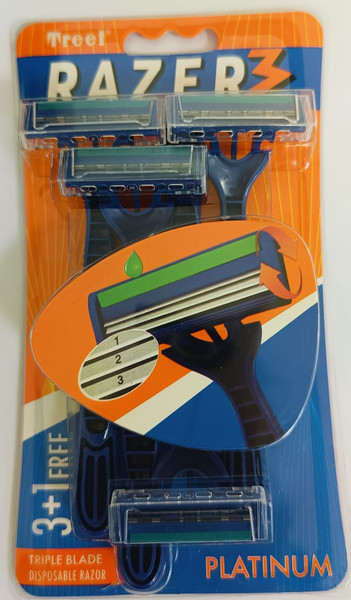 Изображение товара Набор бритвенных станков TREET Razer 3 антикоррозийные с полоской 3 лезвия (3шт+1шт)