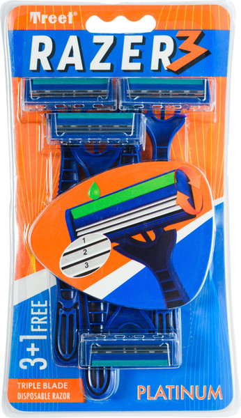 Изображение товара Набор бритвенных станков TREET Razer 3 антикоррозийные с полоской 3 лезвия (3шт+1шт)
