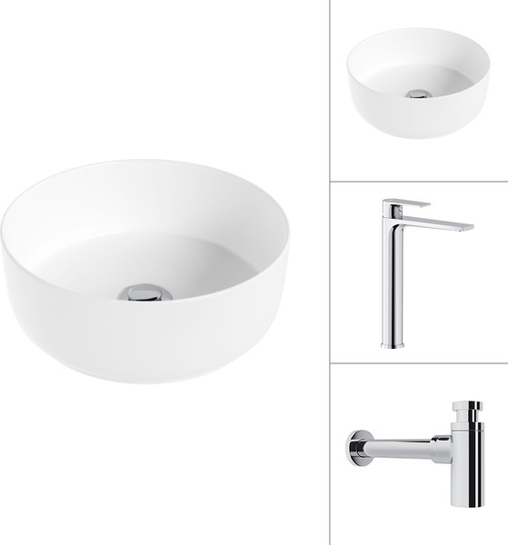 Изображение товара Умывальник со смесителем Lauter 21499-31 + Reef 21CK8678C с сифоном 21635CH (хром)