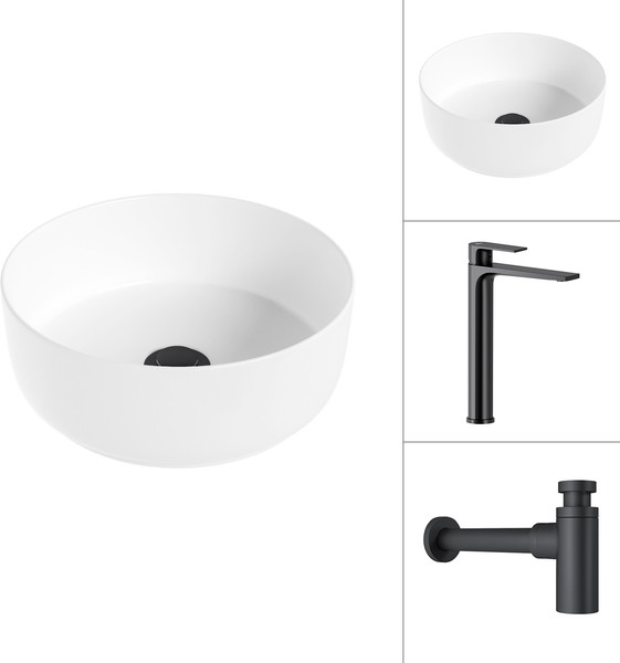 Изображение товара Умывальник со смесителем Lauter 21499-31 + Reef 21CK8678BS с сифоном 21635B (черный матовый)