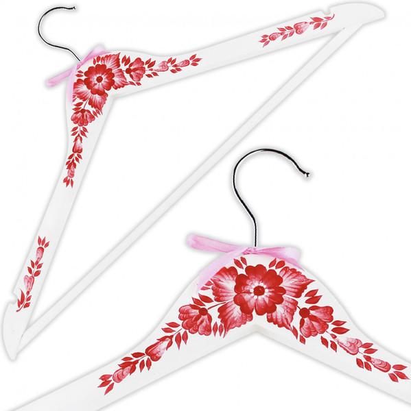 Изображение товара Деревянная вешалка-плечики Брестская Фабрика Сувениров С красными цветами / HR03 (белый)