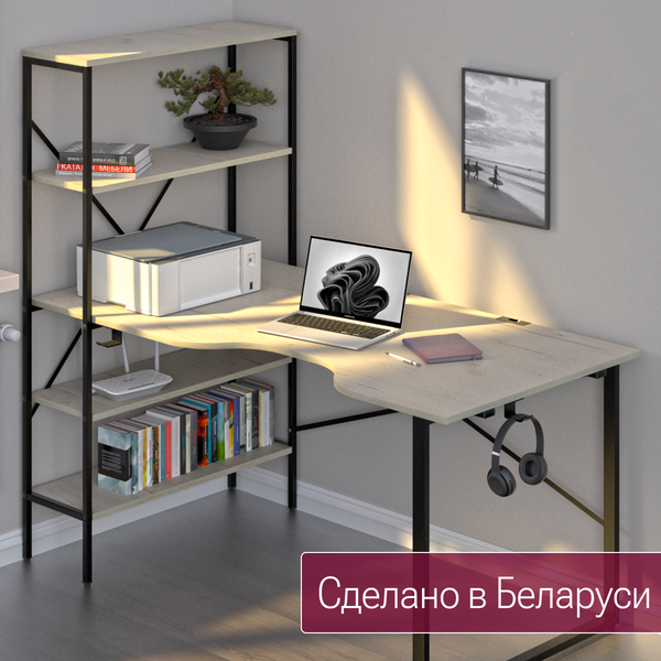 Изображение товара Компьютерный стол Millwood Бостон 160x80 (дуб белый Craft/металл черный)