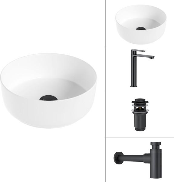 Изображение товара Умывальник со смесителем Lauter 21499-31 + Moon 21СК8691BS + сифон 21635B + дон.клапан 21190B (черный матовый)