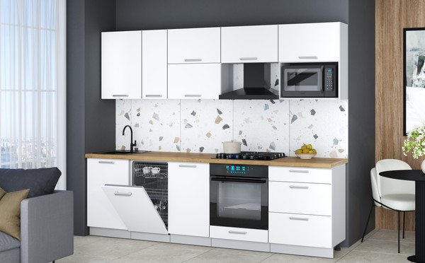 Изображение товара Кухонный гарнитур Интерлиния Мила Gloss 2.6-ПМ4 (белый/белый/дуб бунратти)