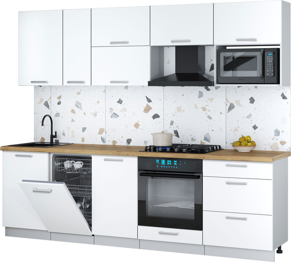 Изображение товара Кухонный гарнитур Интерлиния Мила Gloss 2.6-ПМ4 (белый/белый/дуб бунратти)