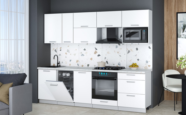 Изображение товара Кухонный гарнитур Интерлиния Мила Gloss 2.6-ПМ4 (белый/белый/серый каспий)