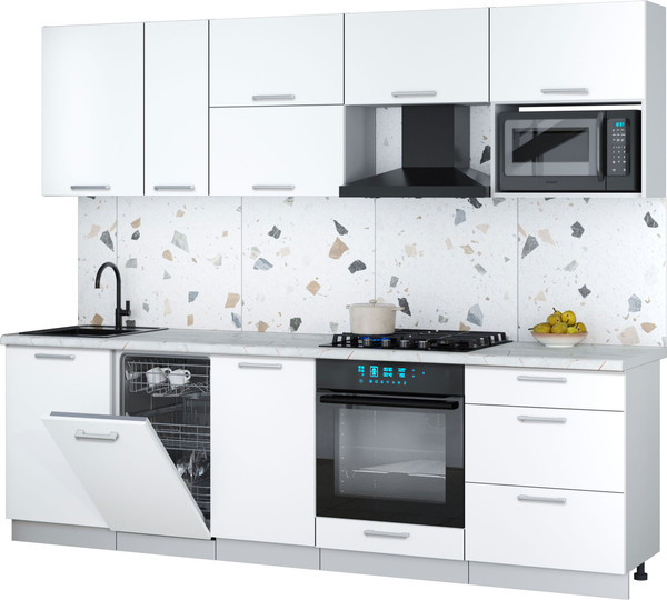 Изображение товара Кухонный гарнитур Интерлиния Мила Gloss 2.6-ПМ4 (белый/белый/серый каспий)