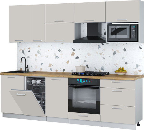 Изображение товара Кухонный гарнитур Интерлиния Мила Gloss 2.6-ПМ4 (кашемир/кашемир/дуб бунратти)