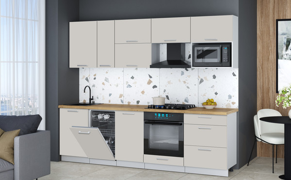 Изображение товара Кухонный гарнитур Интерлиния Мила Gloss 2.6-ПМ4 (кашемир/кашемир/дуб бунратти)