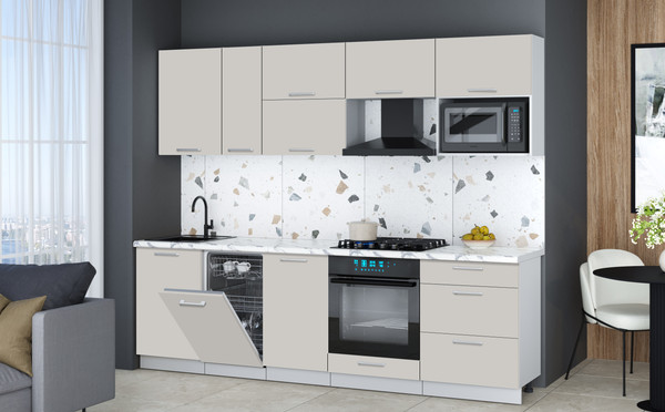 Изображение товара Кухонный гарнитур Интерлиния Мила Gloss 2.6-ПМ4 (кашемир/кашемир/белый гранит)