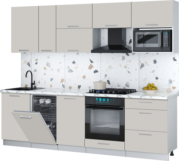 Изображение товара Кухонный гарнитур Интерлиния Мила Gloss 2.6-ПМ4 (кашемир/кашемир/белый гранит)
