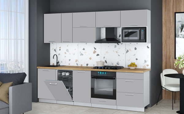 Изображение товара Кухонный гарнитур Интерлиния Мила Gloss 2.6-ПМ4 (грей/грей/дуб бунратти)