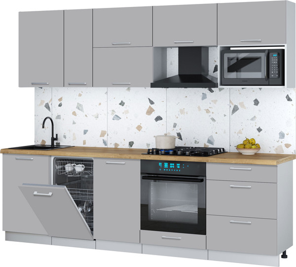Изображение товара Кухонный гарнитур Интерлиния Мила Gloss 2.6-ПМ4 (грей/грей/дуб бунратти)