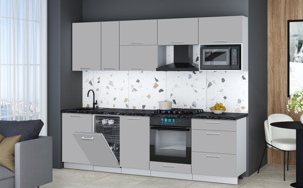 Изображение товара Кухонный гарнитур Интерлиния Мила Gloss 2.6-ПМ4 (грей/грей/кастилло темный)