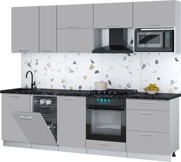 Изображение товара Кухонный гарнитур Интерлиния Мила Gloss 2.6-ПМ4 (грей/грей/кастилло темный)