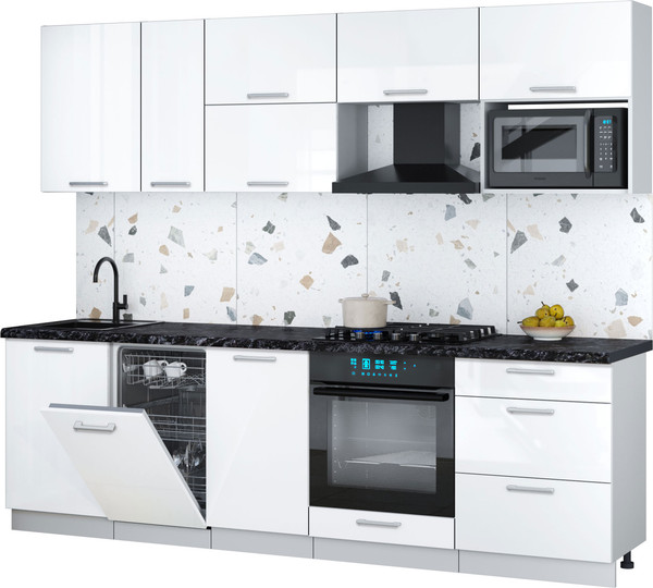 Изображение товара Кухонный гарнитур Интерлиния Мила Gloss 2.6-ПМ4 (белый глянец/белый глянец/кастилло темный)