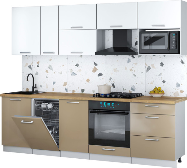 Изображение товара Кухонный гарнитур Интерлиния Мила Gloss 2.6-ПМ4 (капучино глянец/белый/дуб бунратти)