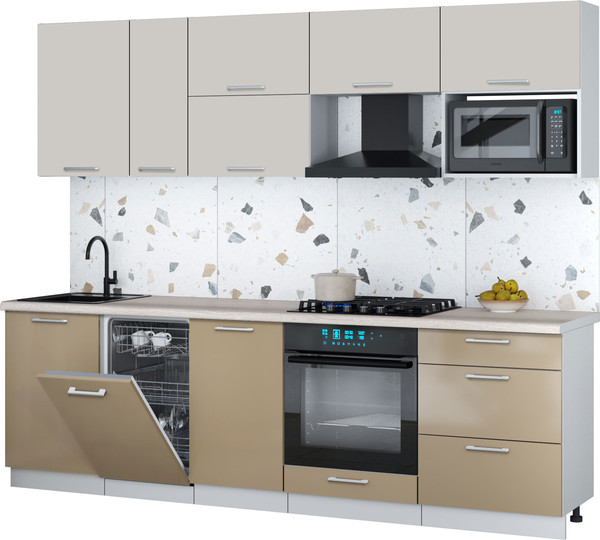 Изображение товара Кухонный гарнитур Интерлиния Мила Gloss 2.6-ПМ4 (капучино глянец/кашемир/травертин серый)