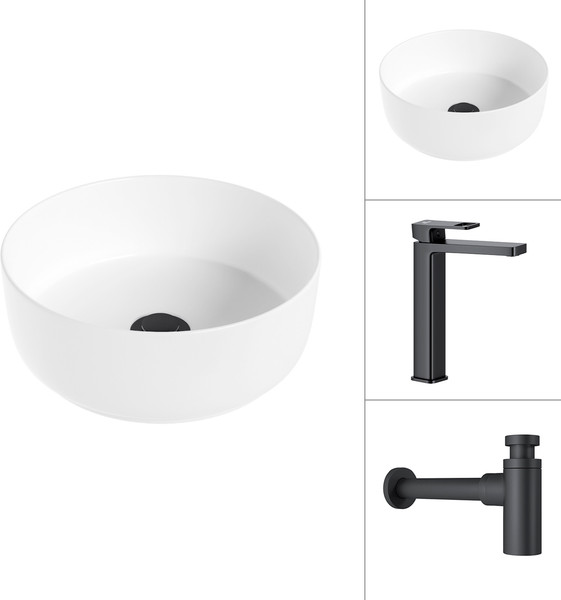 Изображение товара Умывальник со смесителем Lauter 21499-31 + Cascade 21СК0655BS с сифоном 21635B (черный матовый)