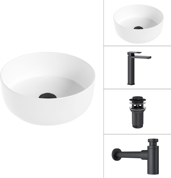 Изображение товара Умывальник со смесителем Lauter 21499-31 + Cascade 21СК0655BS + сифон 21635B + дон.клапан 21190B (черный матовый)