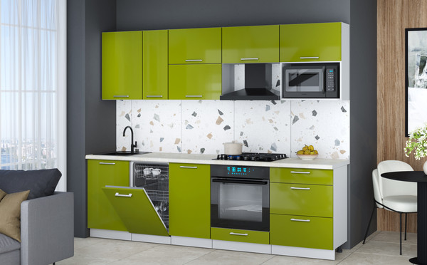 Изображение товара Кухонный гарнитур Интерлиния Мила Gloss 2.6-ПМ4 (яблоко глянец/яблоко глянец/опал светлый)