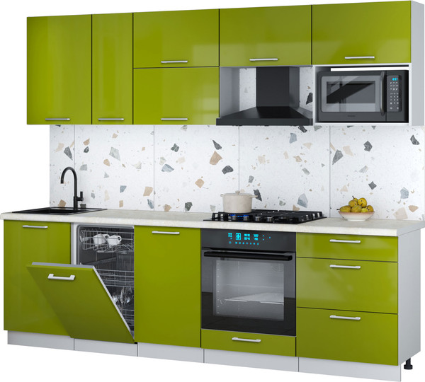 Изображение товара Кухонный гарнитур Интерлиния Мила Gloss 2.6-ПМ4 (яблоко глянец/яблоко глянец/опал светлый)