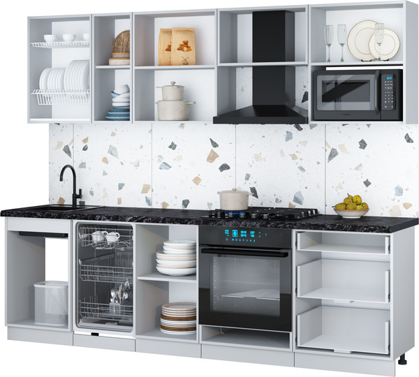 Изображение товара Кухонный гарнитур Интерлиния Мила Gloss 2.6-ПМ4 (черный глянец/кашемир/кастилло темный)