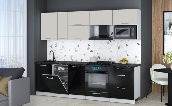 Изображение товара Кухонный гарнитур Интерлиния Мила Gloss 2.6-ПМ4 (черный глянец/кашемир/кастилло темный)