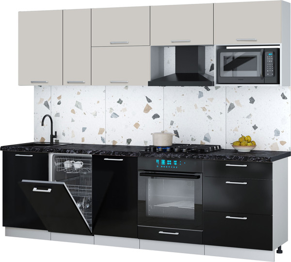 Изображение товара Кухонный гарнитур Интерлиния Мила Gloss 2.6-ПМ4 (черный глянец/кашемир/кастилло темный)