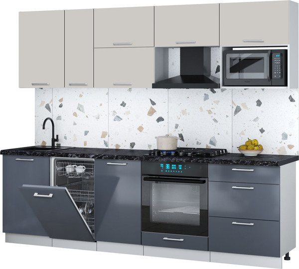 Изображение товара Кухонный гарнитур Интерлиния Мила Gloss 2.6-ПМ4 (асфальт глянец/кашемир/кастилло темный)