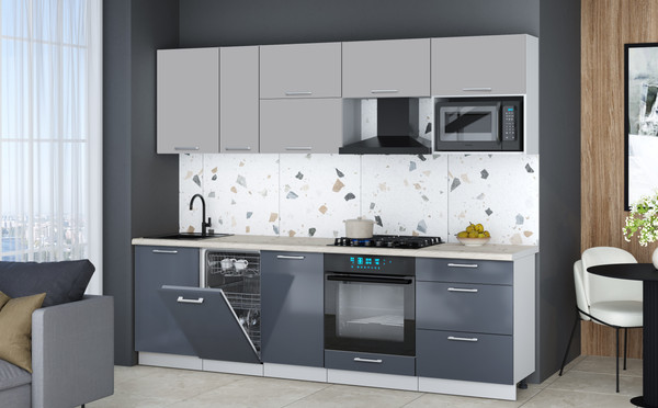 Изображение товара Кухонный гарнитур Интерлиния Мила Gloss 2.6-ПМ4 (асфальт глянец/грей/бискайская сосна)