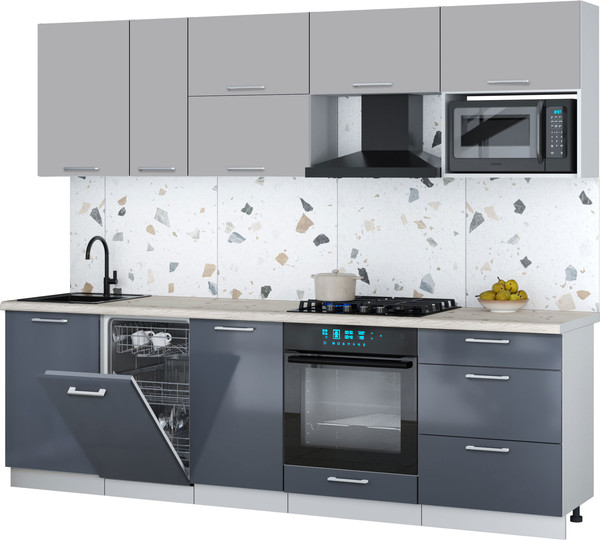 Изображение товара Кухонный гарнитур Интерлиния Мила Gloss 2.6-ПМ4 (асфальт глянец/грей/бискайская сосна)