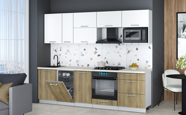 Изображение товара Кухонный гарнитур Интерлиния Мила Gloss 2.6-ПМ4 (дуб вотан/белый/опал светлый)