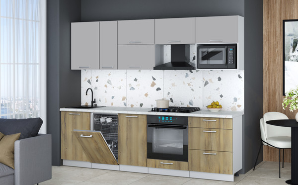 Изображение товара Кухонный гарнитур Интерлиния Мила Gloss 2.6-ПМ4 (дуб вотан/грей/серый каспий)