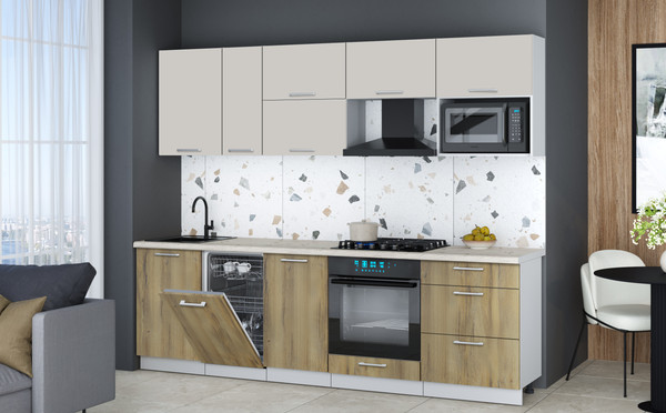 Изображение товара Кухонный гарнитур Интерлиния Мила Gloss 2.6-ПМ4 (дуб вотан/кашемир/бискайская сосна)